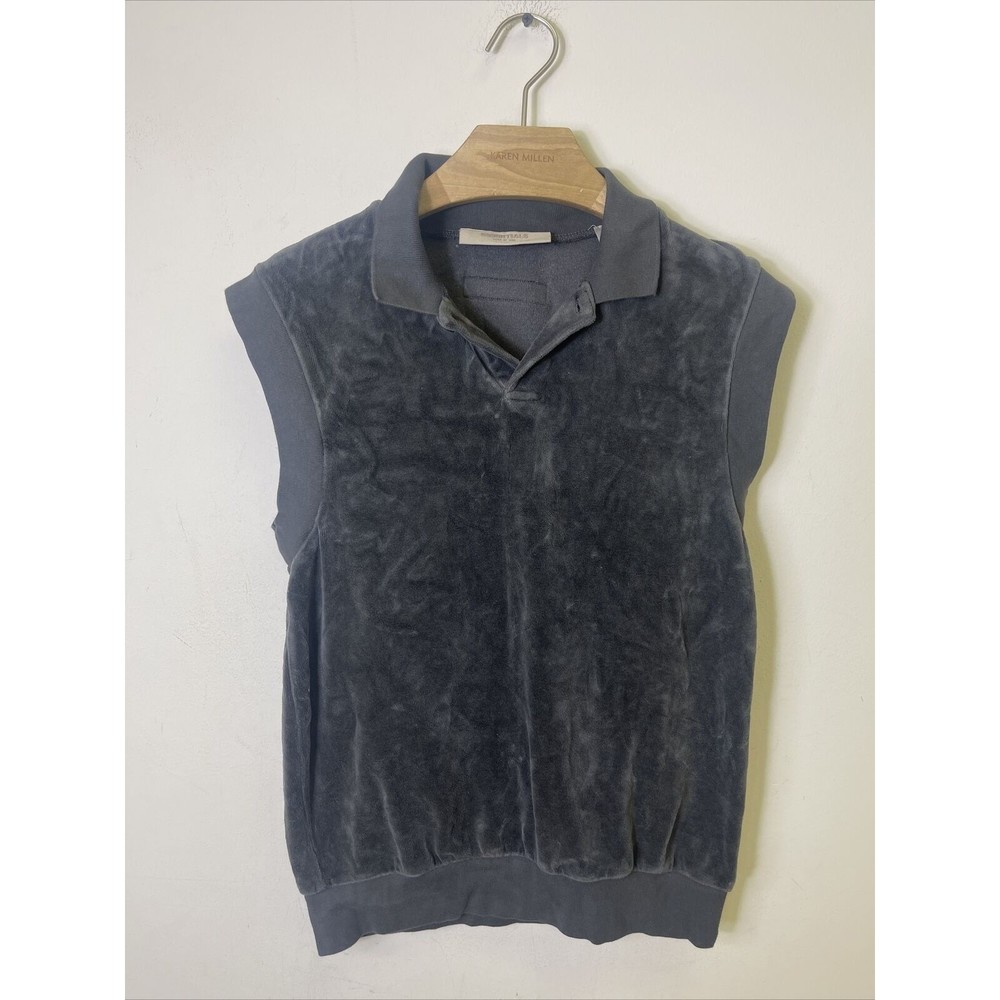 Fear of God Essentials Sleeveless Velour Polo Top Small Grey